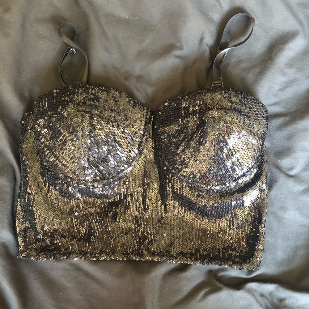 Black sequin bustier top